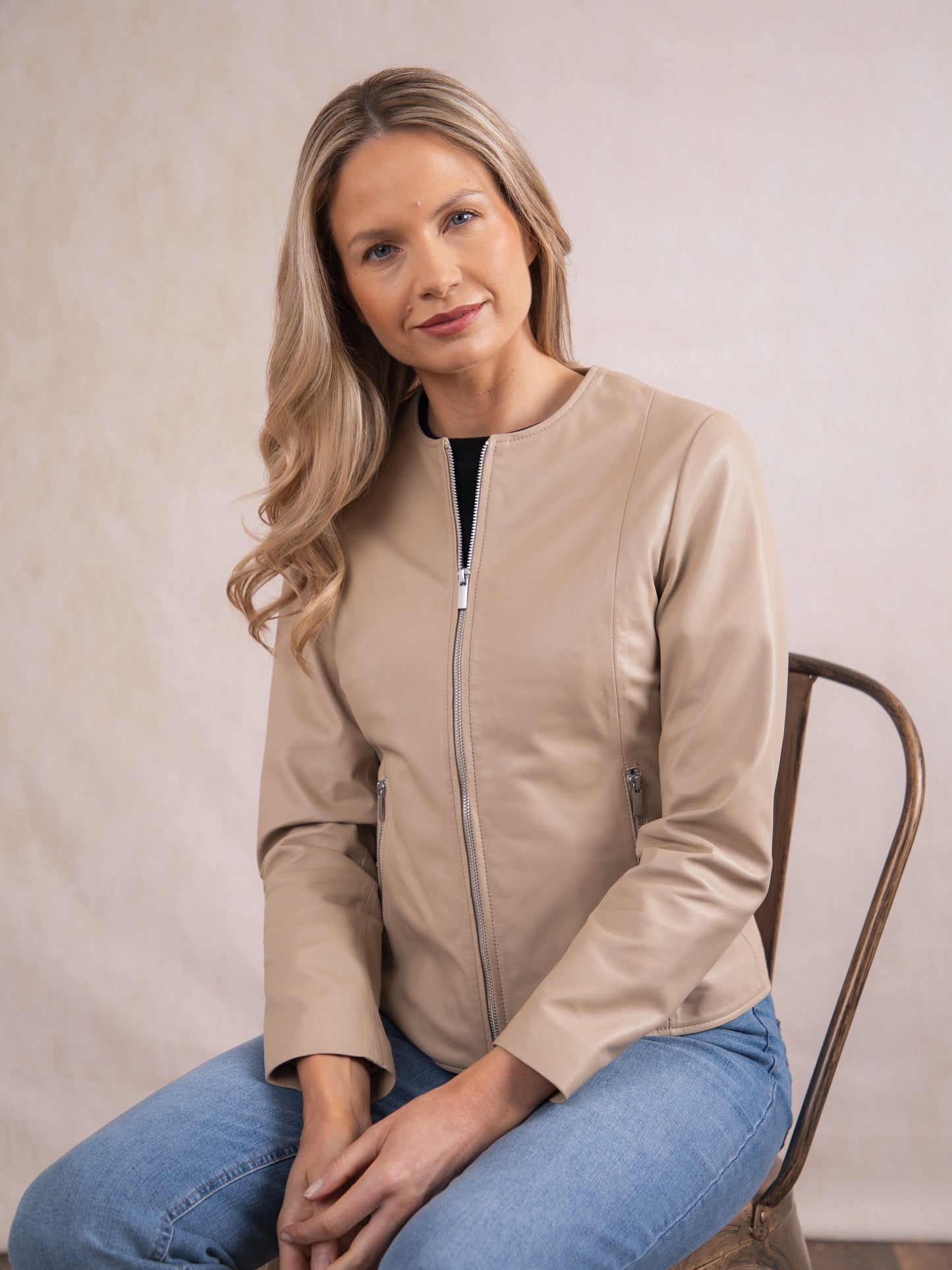 Crosby Collarless Leather Jacket