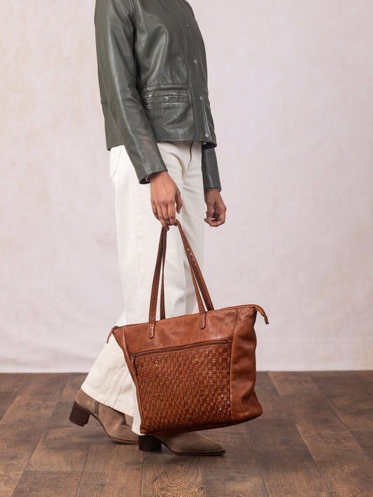 Storrs Woven Leather Tote Bag