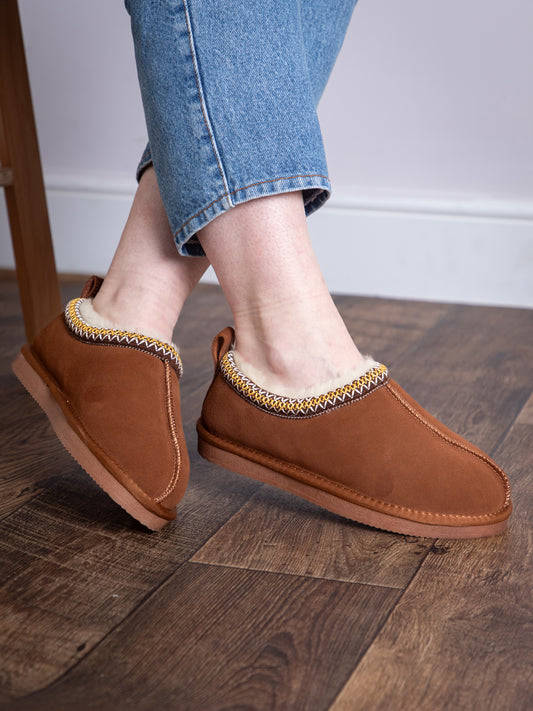 Sheepskin Embroidered Clog Slippers