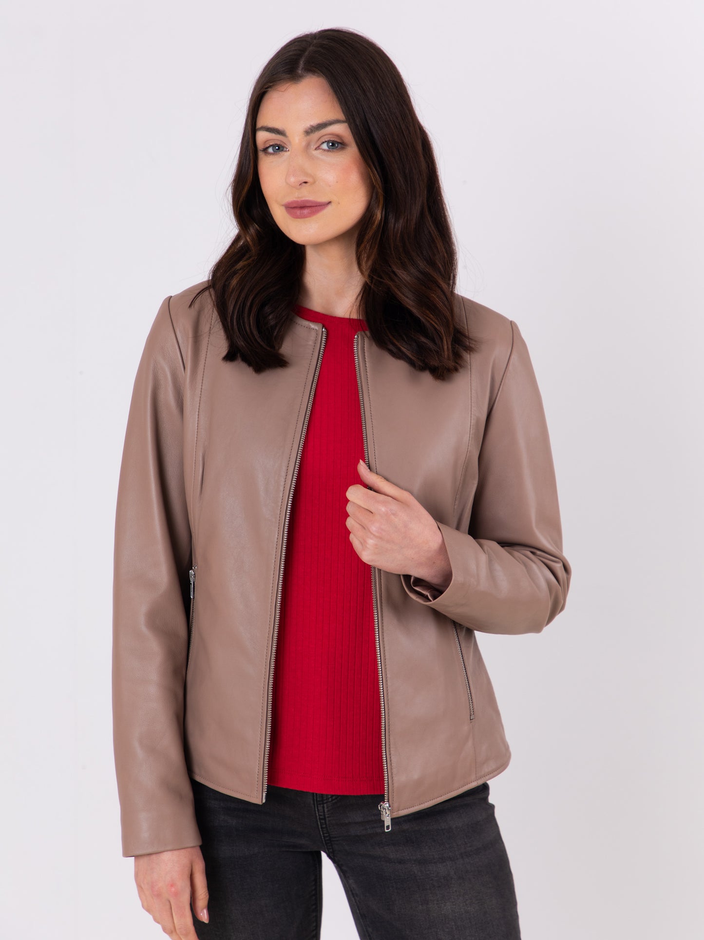 Crosby Collarless Leather Jacket