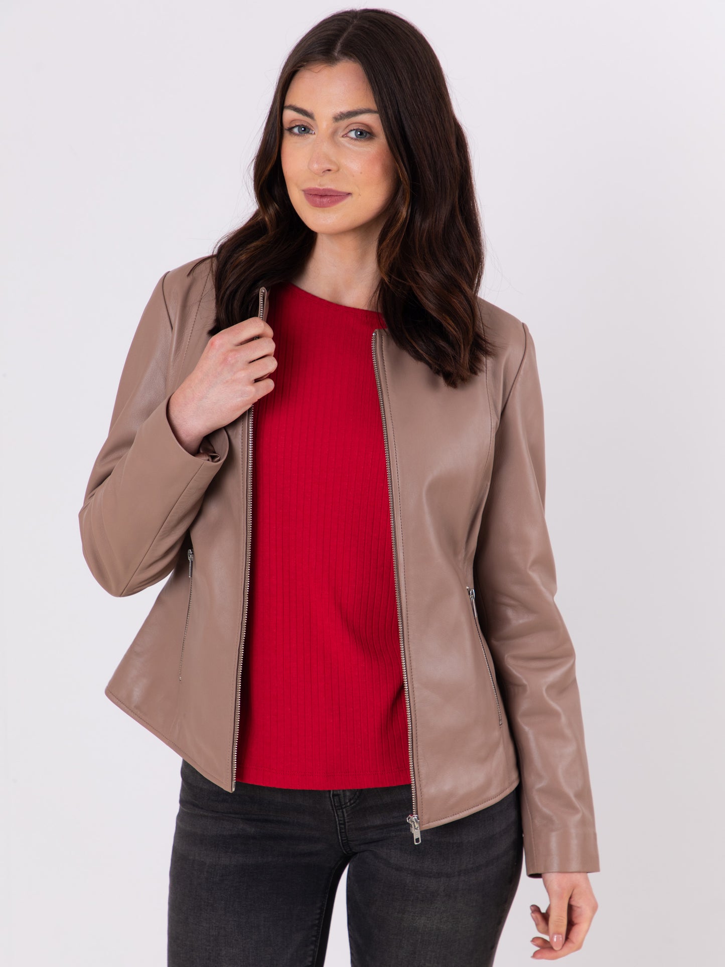 Crosby Collarless Leather Jacket