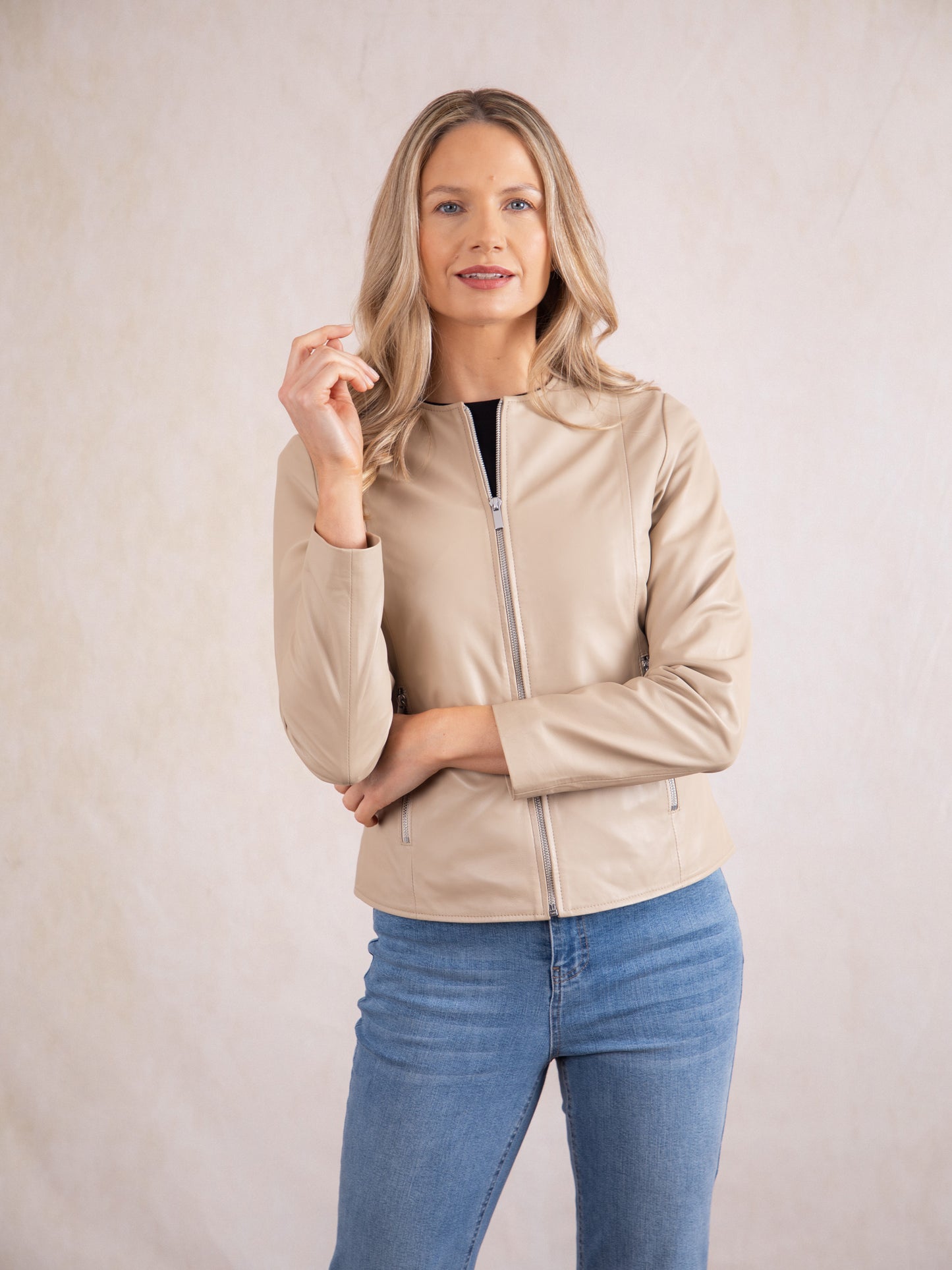 Crosby Collarless Leather Jacket