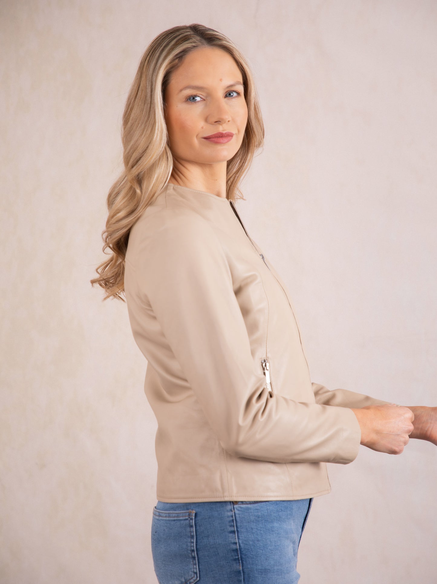 Crosby Collarless Leather Jacket
