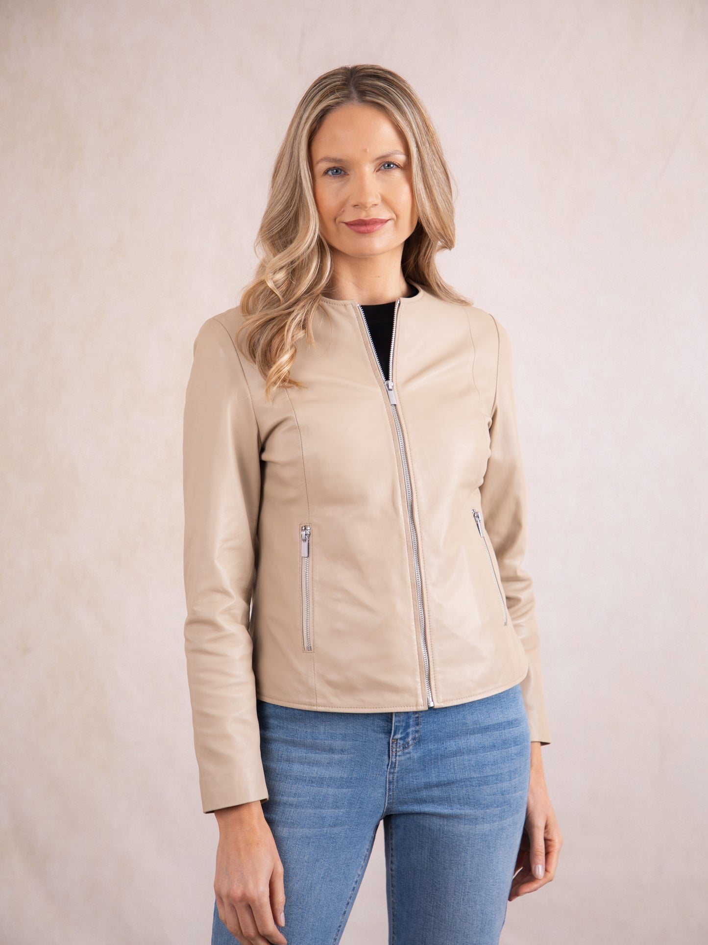 Crosby Collarless Leather Jacket
