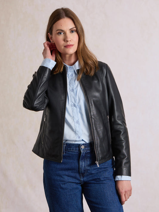Crosby Collarless Leather Jacket