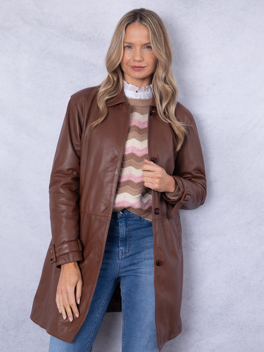 Marton Longline Button Down Leather Coat