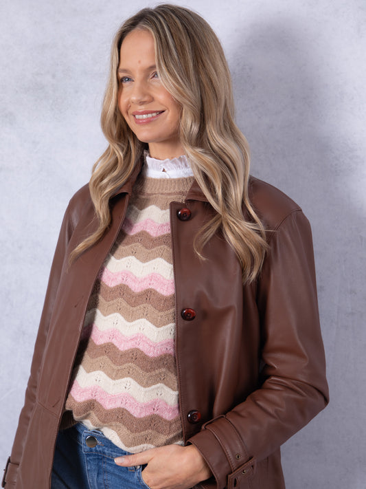 Marton Longline Button Down Leather Coat