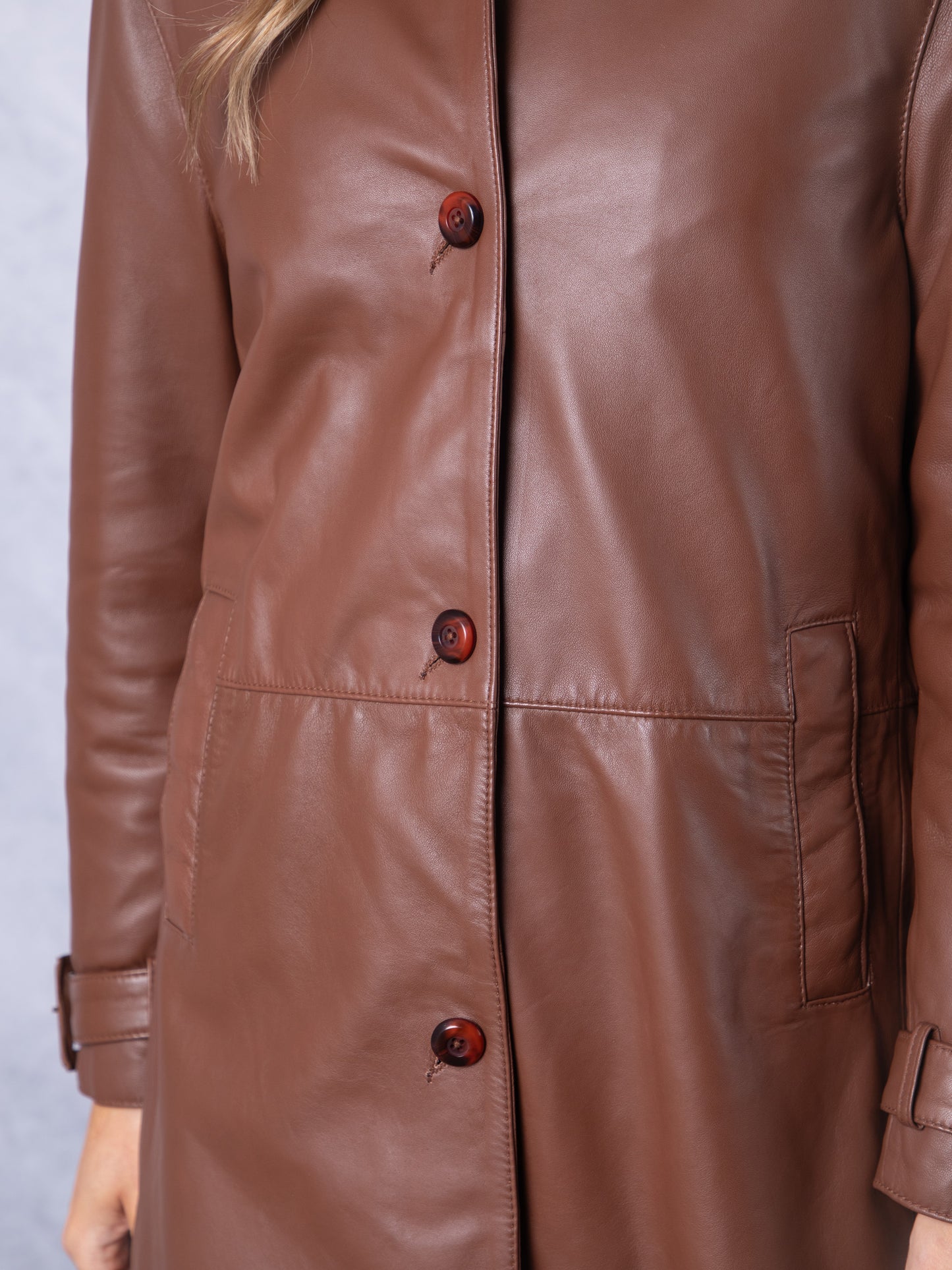 Marton Longline Button Down Leather Coat