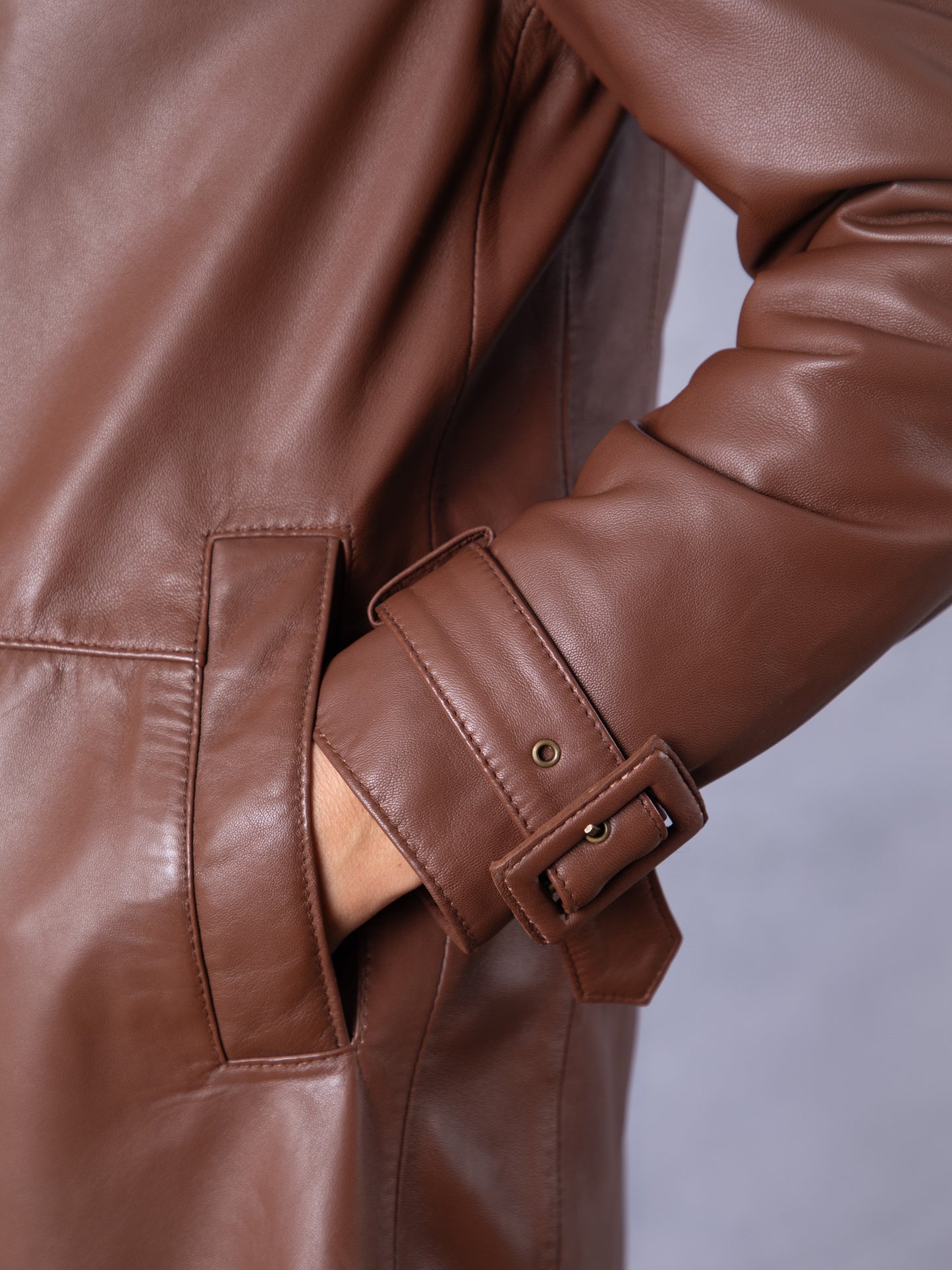 Marton Longline Button Down Leather Coat