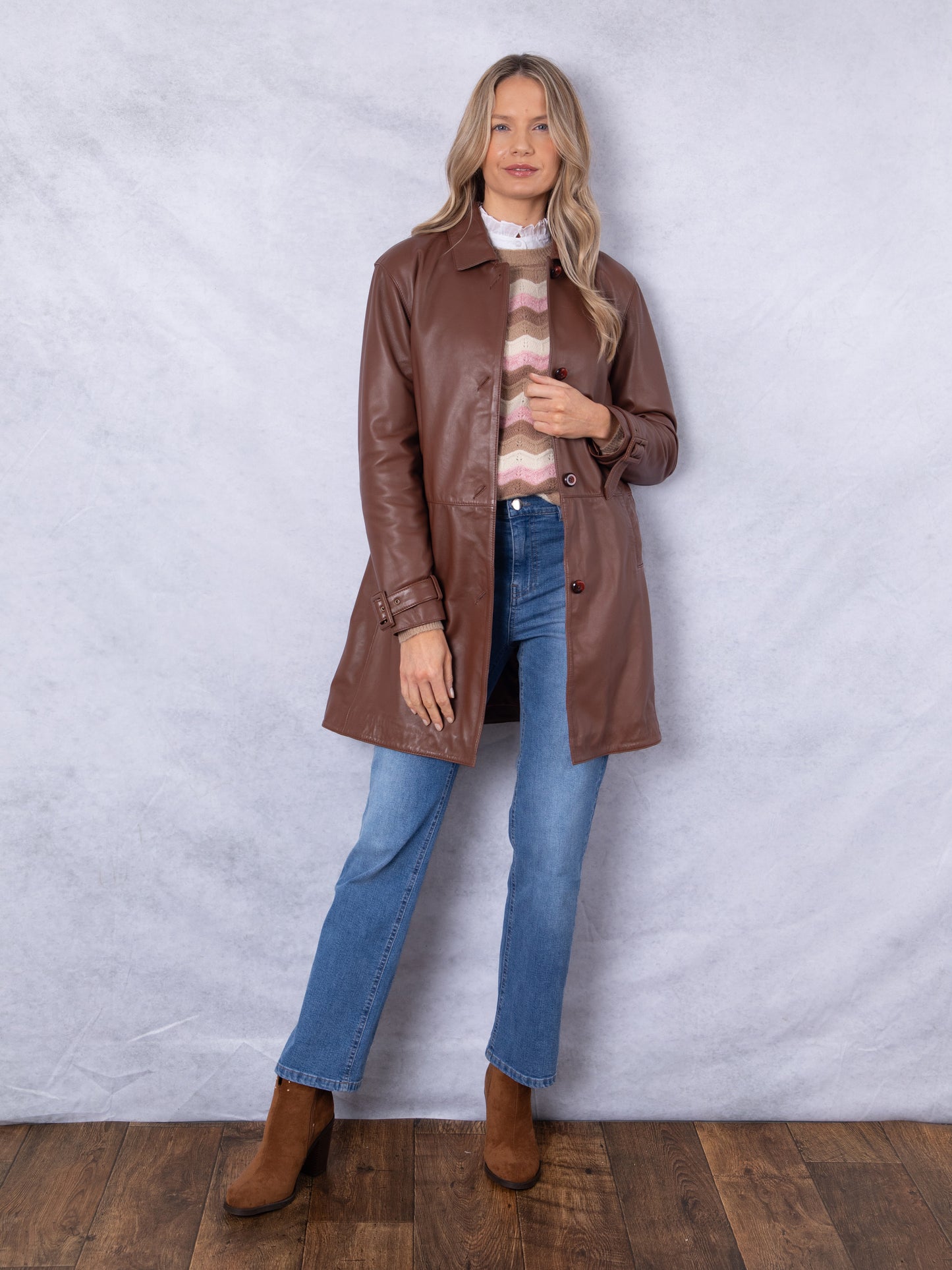 Marton Longline Button Down Leather Coat