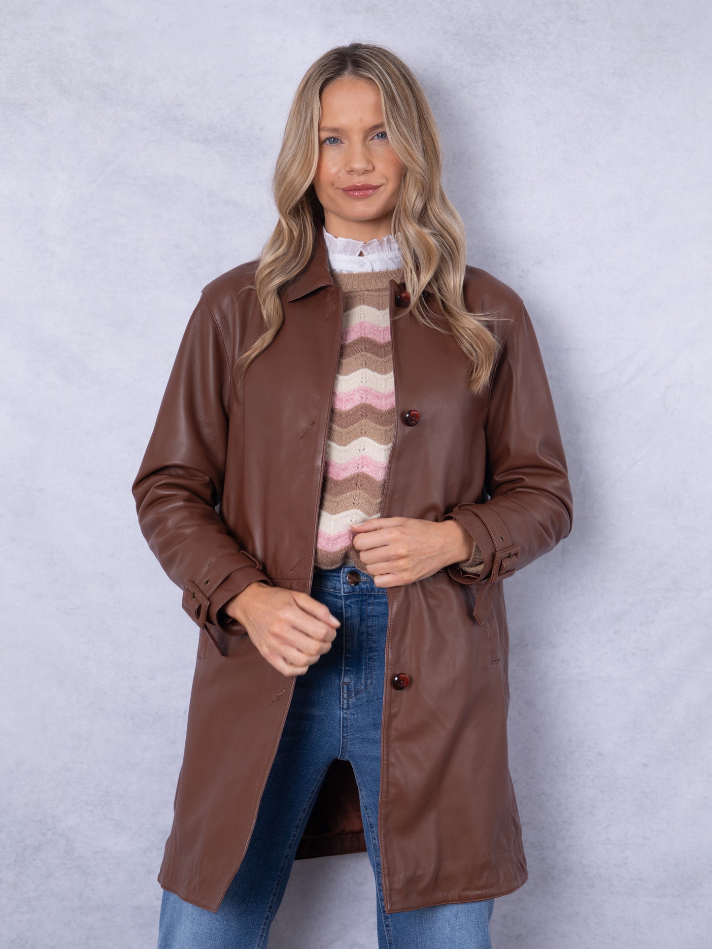 Marton Longline Button Down Leather Coat