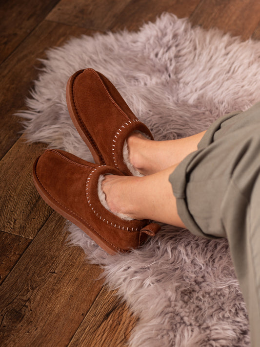 Sheepskin Embroidered Clog Slippers